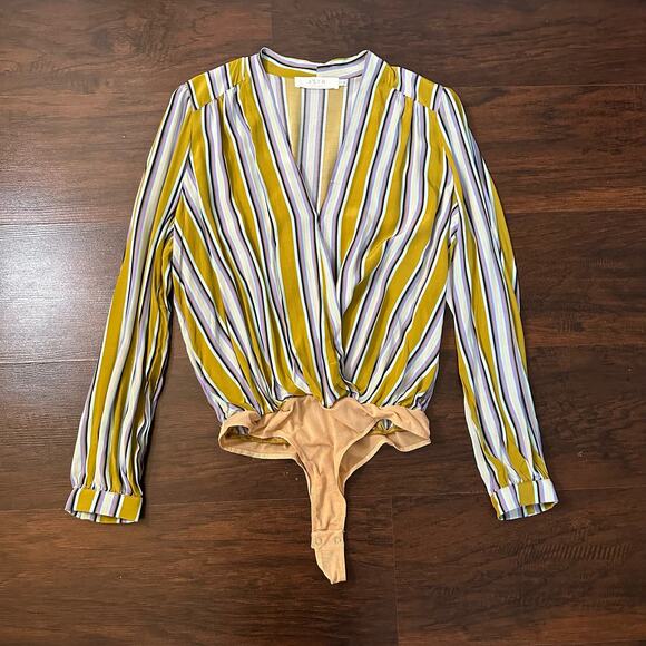 ASTR the Label green striped long sleeve bodysuit size M NWT - Picture 2 of 11